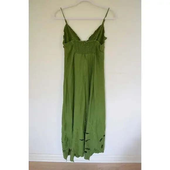 Farm Rio Green Monstera Embroidered Linen Midi Dress - Picture 4 of 8